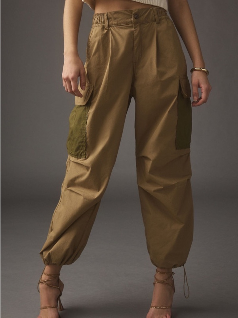 Anthropologie Two-Tone Khaki Cargo Joggers Retail $138